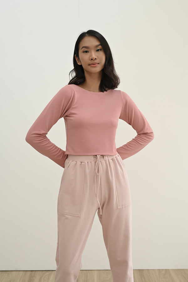 Charlie Long Sleeve Cropped Top in Dusty Rose